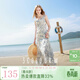 三彩2025夏季新款雪紡連衣裙無(wú)袖荷葉邊斜裁A字裙魚(yú)尾長(cháng)裙M 霧霾藍花卉 S 155/80A