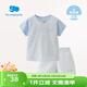 麗嬰房（Les enphants）【純棉】男女寶寶素色條紋純棉短袖睡衣內衣套裝夏季家居服套裝 藍色 100 cm/3歲