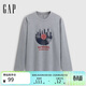 蓋璞男女裝秋季款棉質(zhì)印花寬松圓領(lǐng)長(cháng)袖T恤休閑上衣788329