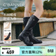 千百度（C.BANNER）騎士靴女2025冬季新款長(cháng)瘦瘦靴A25596602 黑色 37