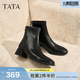 他她（TATA）加絨靴子女秋冬季新款黑色時(shí)裝靴短靴粗跟瘦瘦鞋子WYX04DD5 黑色（單里） 37