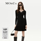MO&Co.針織裙假兩件連衣裙天絲包芯紗解構露膚高腰黑色摩安珂 黑色 S 160