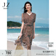 玖姿·安娜蔻優(yōu)雅木耳邊V領(lǐng)波點(diǎn)雪紡收腰連衣裙女2025夏季款 花咖啡 L