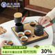 蘇氏陶瓷茶具套裝實(shí)木手柄側把茶壺日式竹面儲水茶盤(pán)高檔禮盒裝節日禮物