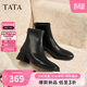 他她TATA靴子女秋冬黑色時(shí)裝短靴粗跟瘦瘦鞋 黑色（單里） 38