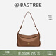 BAGTREE【明星同款】包包樹(shù)奶盒包植鞣皮單肩斜挎腋下通勤Hobo枕頭女士包 烤棕色-中號【磁吸拉鏈款】 高級小眾
