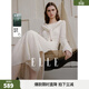 ELLE法式老錢(qián)風(fēng)針織披肩長(cháng)袖連衣裙女2026春季新款鏤空優(yōu)雅長(cháng)裙子 卡其 S