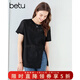 百圖betu女裝夏季新款T恤鏤空肌理感梭織不對稱(chēng)開(kāi)叉短袖女2504T11 黑色 M