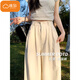 棉致奶芙山本直筒休閑褲子女夏季新款小個(gè)子高腰寬松慵懶風(fēng)西裝闊腿褲 164米白色【高品質(zhì)】 L 110-125斤