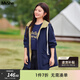 MsShe【戶(hù)外撞色連帽沖鋒衣】大碼女裝2026春季胖mm寬松防潑外套 藏青藍色現貨 2XL