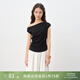 自巧小個(gè)子紅色設計感斜肩t恤女2025夏新款短袖露肩掐腰針織上衣 謐黑色 S （尺碼：3）