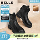 百麗（Belle）復古時(shí)裝靴女冬季新款商場(chǎng)柔軟羊皮舒適粗跟加絨短靴E5S1DDD5 黑色-絨里 35 (225mm)