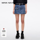 MISS SIXTY2025夏季新款牛仔短褲女配腰帶工裝多口袋高腰磨白裙褲 深藍 S