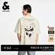 杰克·瓊斯（JACK&JONES）男裝26年純棉短袖T恤男士夏季潮流寬松卡通熊貓印花情侶半袖t恤 A08云米色-1 S 170寬松版，建議拍小一碼