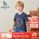 哈吉斯（HAZZYS）品牌童裝男童秋新品彈力舒適柔軟透氣時(shí)尚休閑長(cháng)袖圓領(lǐng)衫 銀河鈷藍 155