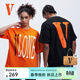 VLONE26新品美式復古STAPLE系列 經(jīng)典撞色大LOGO印花短袖T恤男女同款 VLTE26002黑橙 L