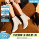 百麗（Belle）氣質(zhì)羊皮時(shí)裝靴女冬季新款商場(chǎng)同款高跟通勤優(yōu)雅短靴3LI44DD5 米白色-單里 36 (230mm)