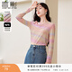 香影漸變彩虹條紋網(wǎng)紗薄t恤女長(cháng)袖2026春季新款正肩內搭粉色上衣 粉紅 S