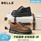 百麗（Belle）復古抓皺牛津鞋女牛皮厚底增高休閑單鞋小皮鞋B2779AM6預售 棕色 37 (235mm)