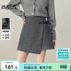 尚都比拉格雷系高腰半身裙女冬季設計感皮袢扣交疊A字裙小個(gè)子高級感短裙