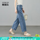 婭麗達醋酸寬直筒牛仔褲女2025夏季新款輕薄顯瘦遮肉九分闊腿褲子 復古藍（B0） 26