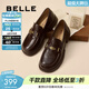 百麗（Belle）元寶樂(lè )福鞋女棕色英倫風(fēng)粗跟小皮鞋舒適通勤單鞋D2S1DCA5預售 咖啡色 37 (235mm)