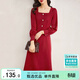 尚都比拉新年紅法式連衣裙女春秋季中長(cháng)款氣質(zhì)女神范收腰顯瘦小個(gè)子裙子