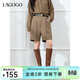 LAGOGO高腰顯瘦巴恩風(fēng)短褲女2024年拉谷谷冬季新款含羊毛五分褲 棕色 L