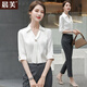 晨芙職業(yè)襯衫女夏飄帶V領(lǐng)設計感小眾洋氣雪紡上衣氣質(zhì)主持藝考工作服 白色中袖襯衫 L 建議100-112斤