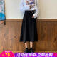 歐貝汐半身裙女中長(cháng)裙韓版春夏春秋季高腰顯瘦百搭中長(cháng)款A字大擺裙子 黑色 S