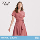 歌莉婭連衣裙女粉色經(jīng)典復古西裝領(lǐng)收腰抽褶設計感不規則a字裙1A7R4K0T0 15R深粉紅 L