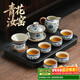 不拙茶具整套功夫茶具套裝家庭用客廳高檔青花瓷汝窯蓋碗9入泡茶套裝