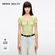 MISS SIXTY2025夏季新款短袖T恤女系帶V領(lǐng)花邊修身顯瘦短款上衣 淺綠 L