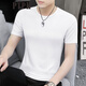 PTPK高檔莫代爾純色短袖t恤男士修身夏季新款冰絲速干半袖圓領(lǐng)上衣潮 圓領(lǐng)-白色 莫代爾47%精梳棉47% 4XL 【180~200斤合身】