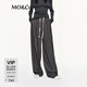 MO&Co.闊腿褲2025秋新品抽繩高腰設計感寬直筒及地長(cháng)褲M(mǎn)BE3PAT002 中花灰色 S
