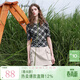 三彩2026春季新款網(wǎng)紗格紋T恤圓領(lǐng)短袖上衣修身女 黑米格紋 XL 170/92A