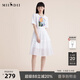 謎底2022夏季新款時(shí)髦通勤舒適拼接收腰圓領(lǐng)短袖連衣裙222ML0617 亮白 M