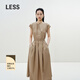 LESS夏接觸涼感簡(jiǎn)約通勤長(cháng)裙氣質(zhì)松緊收腰無(wú)袖連衣裙2P4G12070 250卡其 M