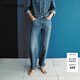 edition牛仔褲女春新款磨邊土耳其棉微蘿卜型藍色直筒褲 牛仔藍色 XS (25)