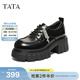 他她（TATA）女鞋2026春季厚底系帶牛津鞋百搭單鞋增高小皮鞋CHY09AM6 黑色 35