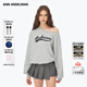 ANN ANDELMAN【明星同款】發(fā)泡印花斜領(lǐng)單肩衛衣女套頭露肩上衣 灰色 S
