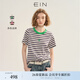 EIN言活力夏日色彩條紋撞色圓領(lǐng)復古文藝短袖T恤上衣2025夏季新款 灰藍 L