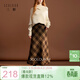 三彩2025冬季新款格紋半身裙毛邊A字裙毛呢長(cháng)裙復古M