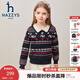 HAZZYS品牌童裝女童線(xiàn)衣秋新品舒適微彈花邊翻領(lǐng)甜美少女套頭線(xiàn)衣 藏藍 130
