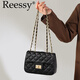 Reessy奢侈高端品牌2026新款女包真皮單肩斜挎包高級感菱格鏈條小方包女 黑色