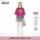 DZZIT地素寬松T恤春秋玫紅色大落肩簡(jiǎn)約休閑印花設計女 玫紅色 S