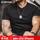 馬登工裝美式萊賽爾涼感T恤收袖口黑色速干健身衣v領(lǐng)修身短袖男夏 炭黑色 【尺碼偏小/建議拍大一碼】 2XL