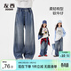 左西女童牛仔褲兒童褲子春裝2026新款中大童寬松直筒褲 牛仔色 170