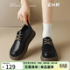 ZHR英倫單鞋女厚底樂(lè )福鞋復古拼色軟底女鞋子日系帶皮鞋JF192黑色40