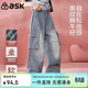 ASK JUNIOR兒童褲子26春季女童工裝褲條紋口袋運動(dòng)休閑長(cháng)褲透氣直筒褲青少年
